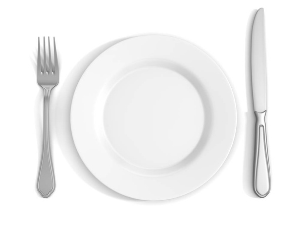Empty Plate and Knife Fork - Foto, afbeelding