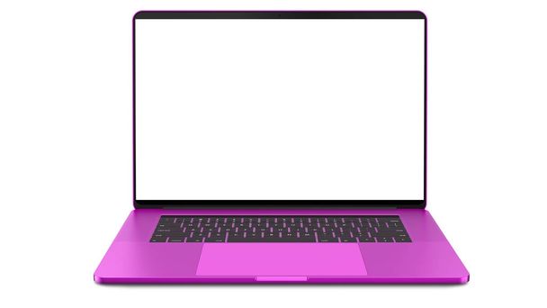 Różowy laptop z pustego ekranu na białym tle. Całość w centrum uwagi. Wysoko szczegółowe. - Zdjęcie, obraz