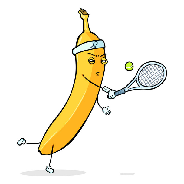 Yellow Banana Playing Tennis - Vector, Image