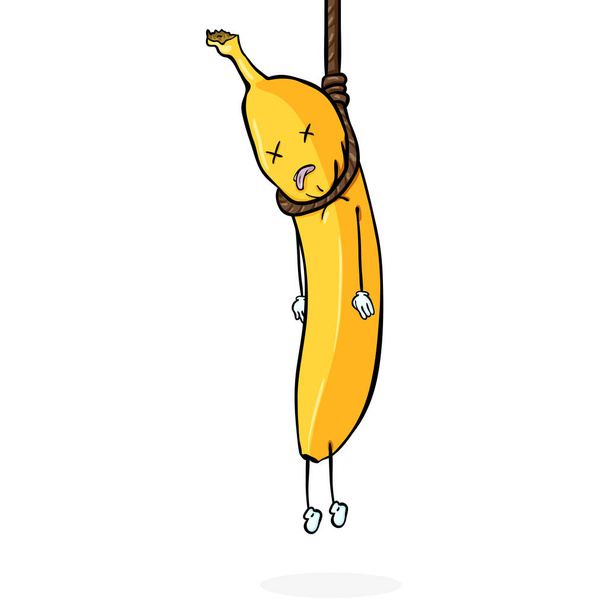  ロープにぶら下がっているバナナ自殺 - ベクター画像