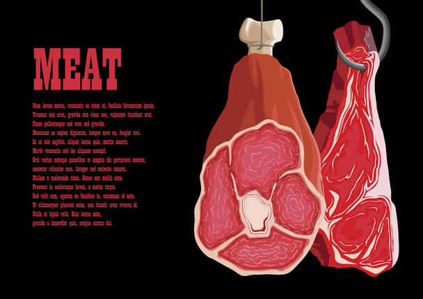 Εικονογράφηση, ζωγραφισμένα κρέατος που κρέμεται από ένα γάντζο - Διάνυσμα, εικόνα