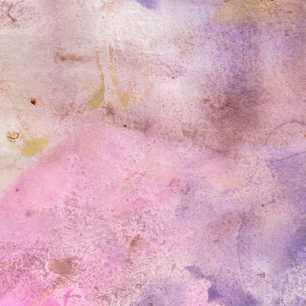 Watercolor texture of transparent purple, lilac, pink, ocher, gray. Illustration. Watercolor abstract background, spots, blur, fill, print, splashing, rub. - Foto, afbeelding