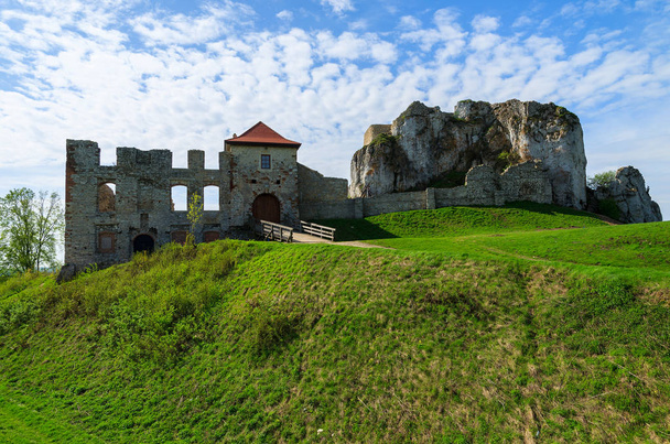 Ruins of medieval Rabsztyn castle in spring time, Poland - Photo, image