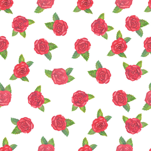 Elegant watercolor red roses seamless pattern. - Photo, image
