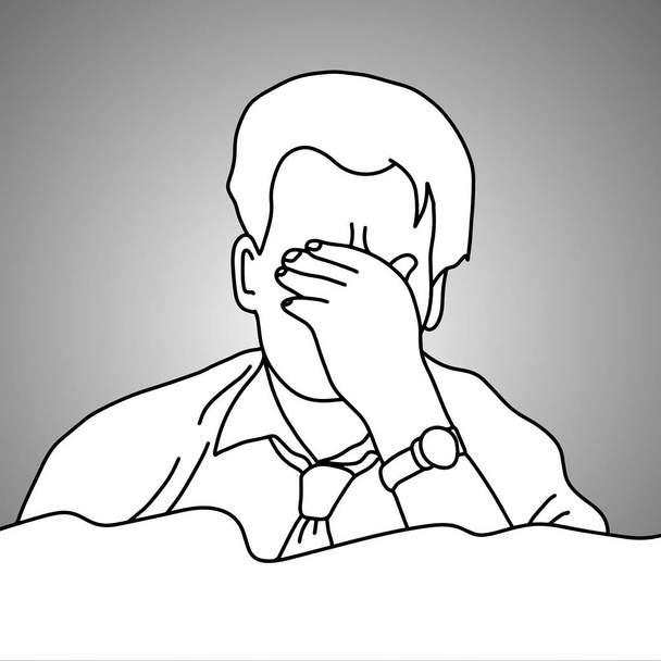 homem de negócios estressado com a mão em seu rosto vetor ilustração doodle esboço mão desenhada com linhas pretas isoladas em fundo cinza
.  - Vetor, Imagem