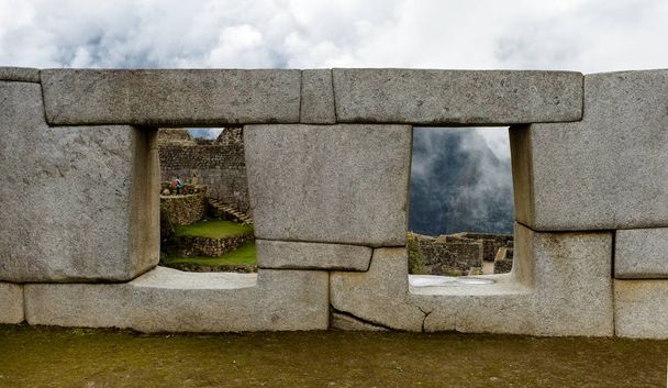 Machu Picchu, starożytne wykopaliska archeologiczne, ścienne budowlane deta - Zdjęcie, obraz