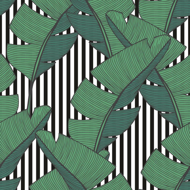 Vector seamless pattern with banana leaves for design - Vector, imagen
