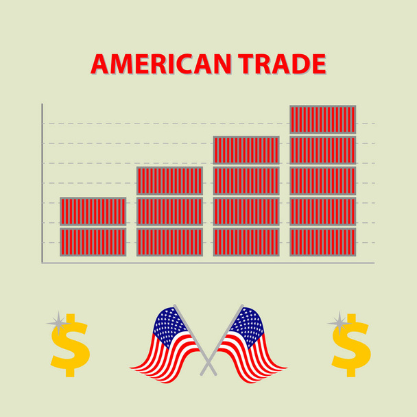vector colored infographic growing american import export - info graph in flat design with icon of dolar and flags united states of america - Vector, Image