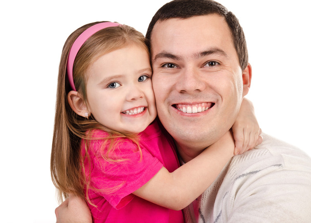 πορτρέτο του χαμογελά πατέρα και κόρη απομονωθεί - Φωτογραφία, εικόνα