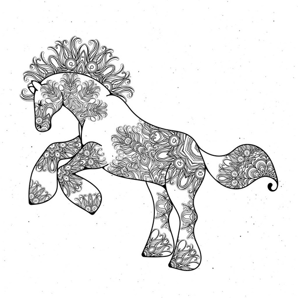Antistress-Linearseite mit Pferd. Zentangle Tier für Malbuch, Grußkarte, Mandala Dekorationselement, Kunsttherapie. - Vektor, Bild