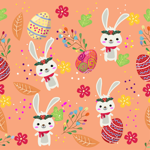 carino uova di Pasqua modello senza soluzione di continuità con fiore colorato su sfondo raffredda per il festival pasquale
 - Vettoriali, immagini