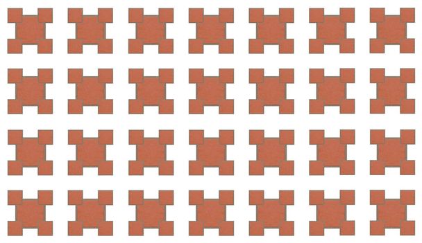 Muster roter Ziegel mit Mosaik auf weißem Hintergrund geometrischer Hintergrund urban - Foto, Bild