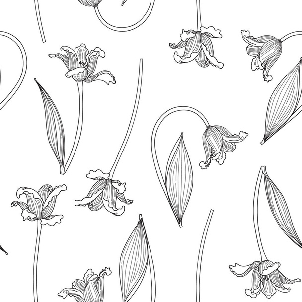 Vector illustration of tulips sketch seamless pattern - Vector, imagen