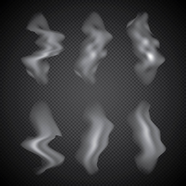 Mlha nebo kouř izolované transparentní zvláštní efekt. Bílá vektorová oblačnost, mlha nebo smog pozadí. Vektorová ilustrace - Vektor, obrázek
