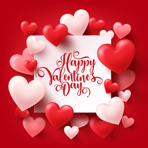 Día de San Valentín fondo abstracto. Corazón blanco, rojo, rosa 3d. 14 de febrero, amor. Tarjeta de felicitación romántica boda
. - Vector, imagen