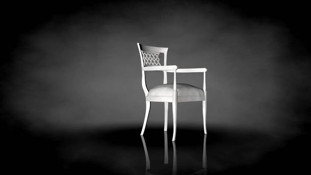 τρισδιάστατη απεικόνιση του μια λευκή καρέκλα σε μαύρο φόντο - Φωτογραφία, εικόνα
