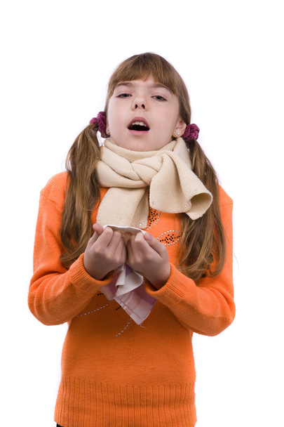 Sneezing. Girl is sick have sore throat - Fotografie, Obrázek