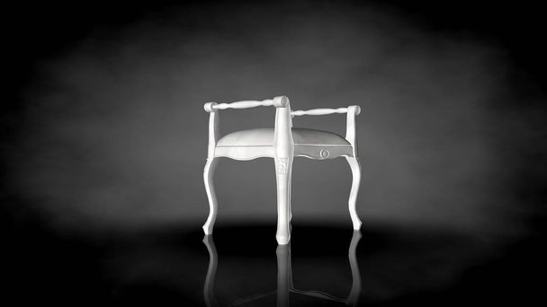 3D-Darstellung eines weißen Stuhls auf schwarzem Hintergrund - Foto, Bild