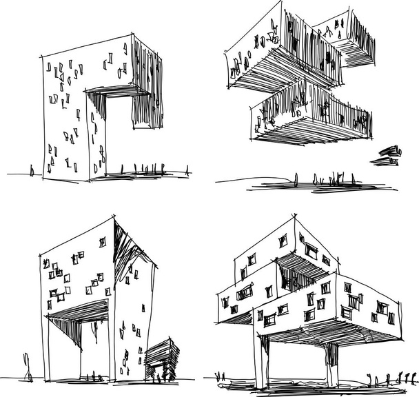 чотири намальовані вручну архітектурні ескізи сучасної абстрактної архітектури
 - Вектор, зображення