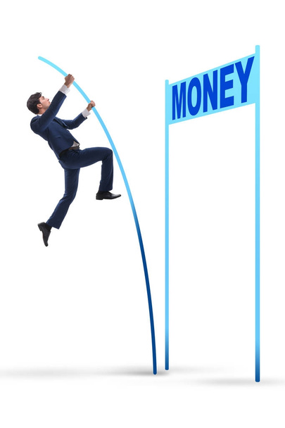 Empresário pulando sobre o dinheiro no conceito de negócio
 - Foto, Imagem