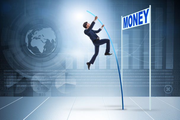 Бизнесмен перепрыгивает через деньги в бизнес-концепции - Фото, изображение