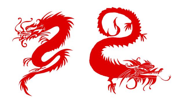 ドラゴン中国の赤い紙カット - ベクター画像