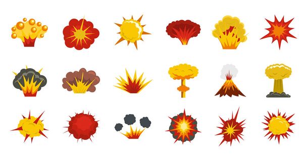 Explosion icon set, flat style - Vector, Image