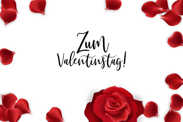 Открытка на День Святого Валентина с лепестками красной розы
 - Вектор,изображение