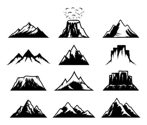 Векторные горные иконы, изолированные на белом
 - Вектор,изображение
