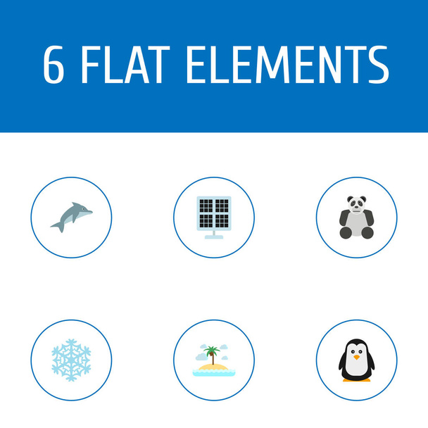 Set von Umwelt-Symbolen flache Stil-Symbole mit Insel, Pinguin, Panda-Symbole für Ihre Web-Handy-App Logo-Design. - Vektor, Bild