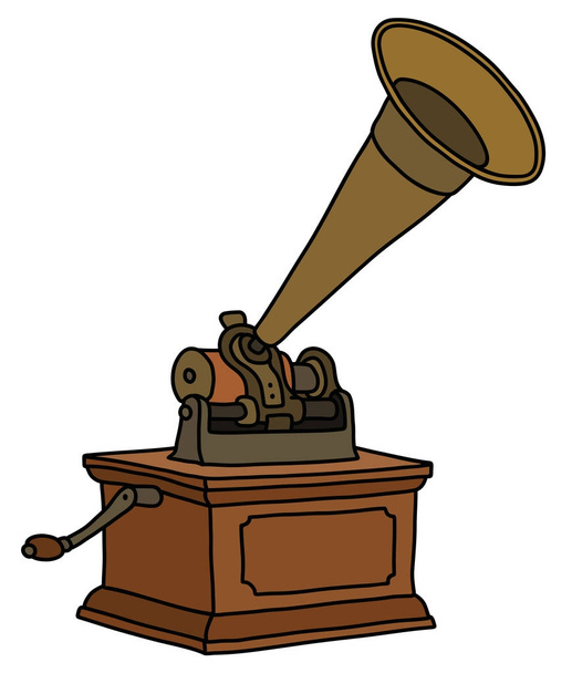 The hand drawing of a vintage gramophone  - Vector, Image