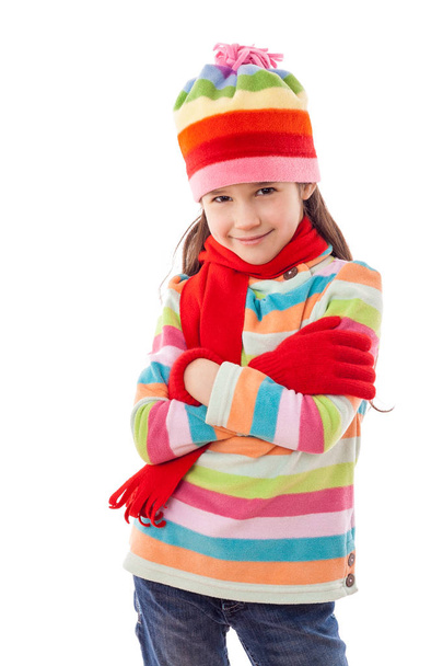 Playing girl in winter clothes - Fotó, kép