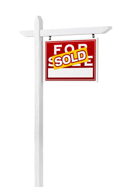 Right Facing Sold For Sale Real Estate Sign Isolated on a White Background. - Photo, Image