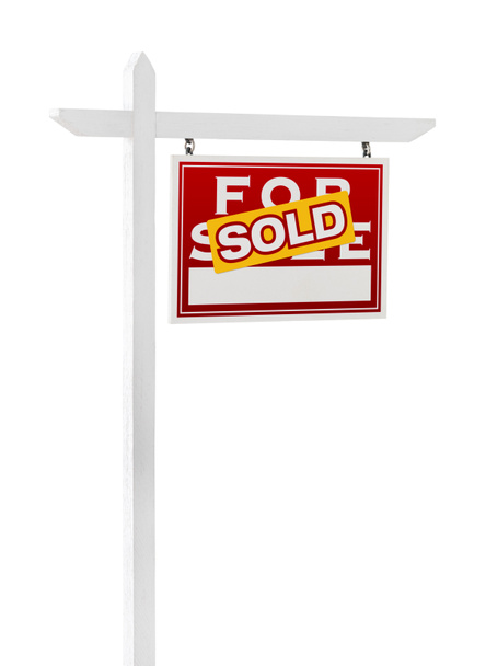 праворуч продано на продаж знак нерухомості ізольовано на білому тлі
. - Фото, зображення