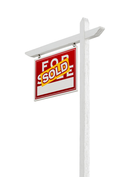 Face à gauche Vendu à vendre Immobilier Signe isolé sur un fond blanc
. - Photo, image