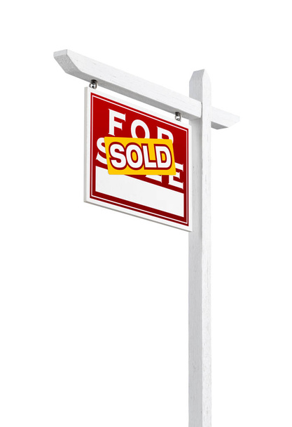 Left Facing Sold For Sale Real Estate Sign Isolated on a White Background. - Photo, Image