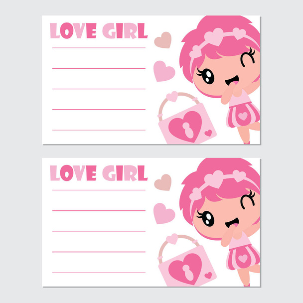 Cute girl with her love padlock vector cartoon illustration for Happy Valentine card design, postcard, and wallpaper - Вектор,изображение