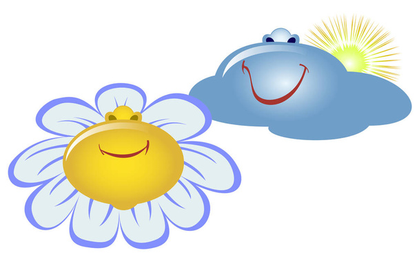 Emoji. Emoticons in the form of flower and clouds. EPS10 vector illustration - Vektor, obrázek