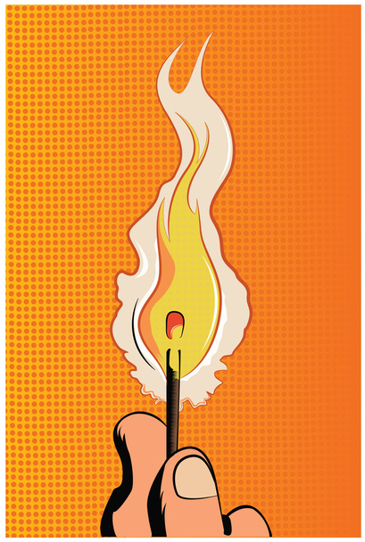 Pop art vector illustration.Burning wooden match - Vector, Image