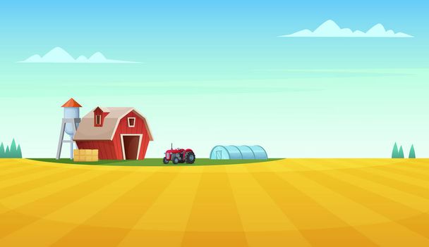 Farm landscape with yellow fields. Rural nature view. - Vector, Image