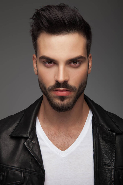 young sexy man in leather jacket  - Foto, Imagem