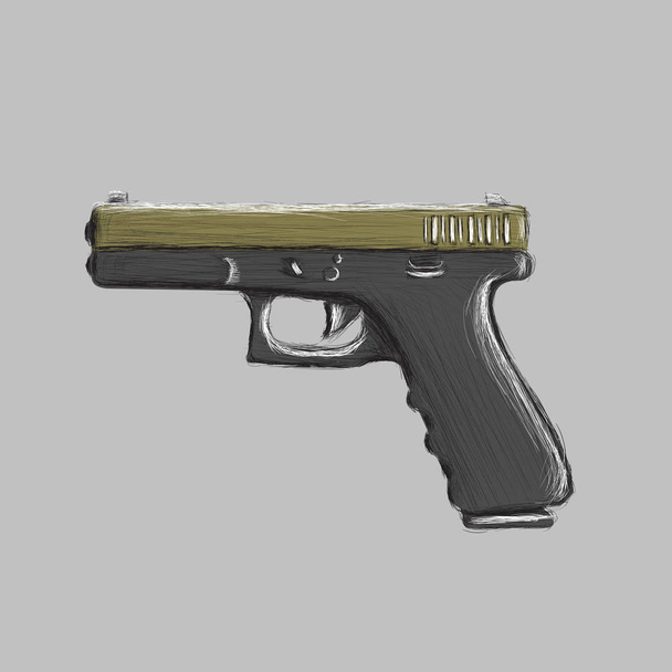9mm semi-automatic hand drawn pistol. Modern firearm vector illustration. - Vektor, kép
