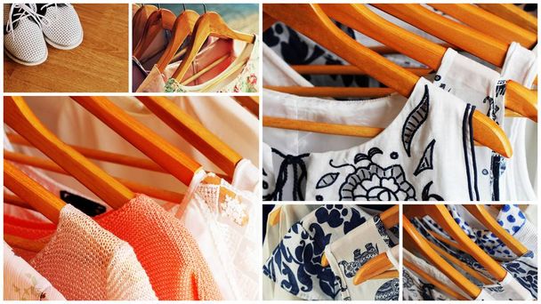 Collection collage of womens clothing. Set of fashionable clothes and accessories - Photo, Image