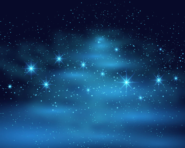 Cosmic space dark sky background with blue bright shining stars nebula at night vector illustration - Vector, Image