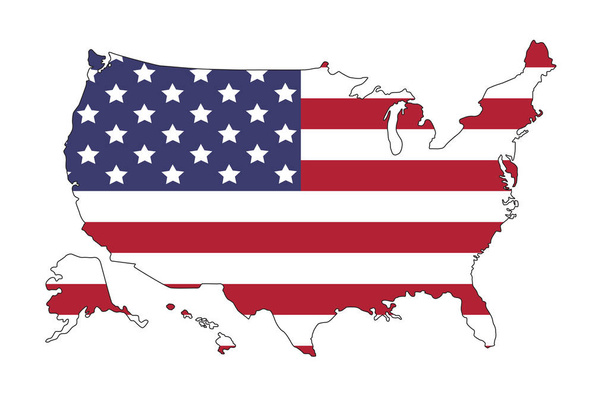 Соединённые Штаты Америки карта с флагом. Северная Америка. Иллюстрация на белом фоне - Вектор,изображение