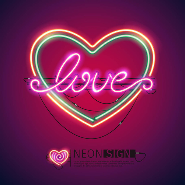 Love Heart Colorful Neon Sign - Vector, Image