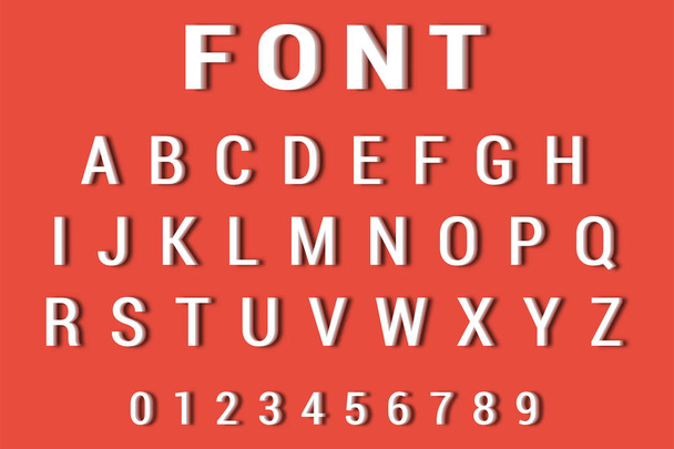 Vector of 3d Font and alphabet. Alphabet and numbers on red background - Vector, Imagen