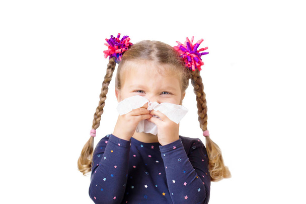 Children's cold. The little girl has a runny nose - Photo, Image