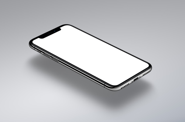 iPhone X. Perspective smartphone mockup hovers over a gray surface - Photo, Image
