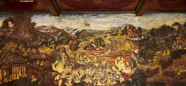 pięknej tajskiej sztuki malowania na ścianie, grand palace, Tajlandia - Zdjęcie, obraz